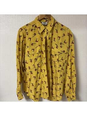 Vintage Skier Print Yellow Button Down